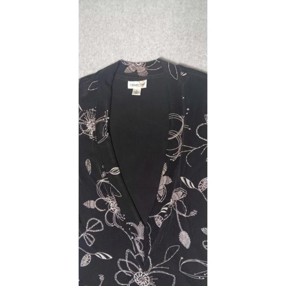 Coldwater Creek Short Sleeve Blouse Womens Size Small Black White Line Flower... - Picture 3 of 11